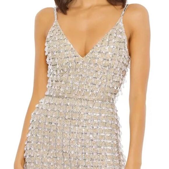 MAC DUGGAL GEOMETRIC EMBELLISHED CRYSTAL DROP V-NECK GOWN SZ 2 $598 - Picture 3 of 9